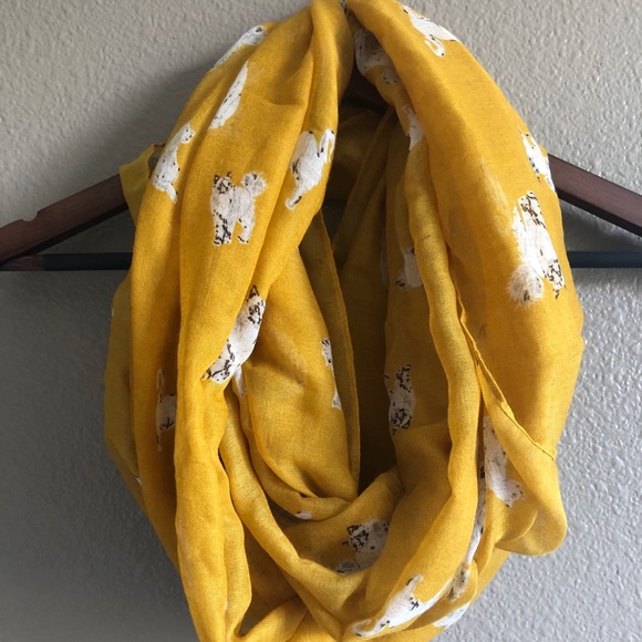 Cat Print Mustard Infinity Scarf - Picture 1 of 3